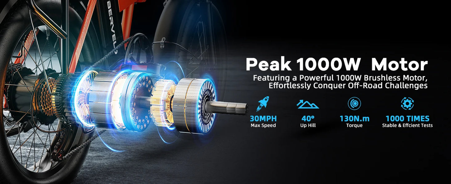 1000W Folding Electric Bike With Removable 48V 20Ah Battery