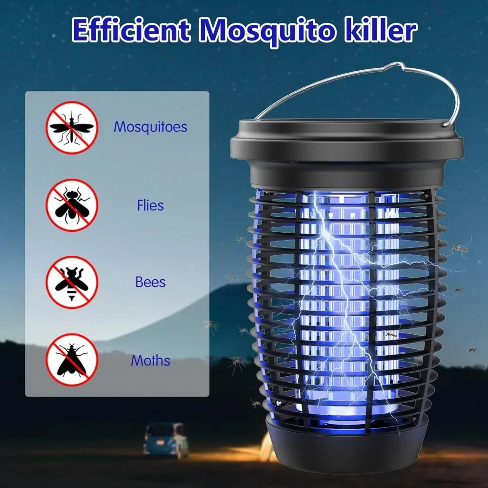 Solar Bug Zapper 2 In 1 Mosquito Killer Lamp Indoor Outdoor 4500V Solar Powered Rechargeable Fly Trap