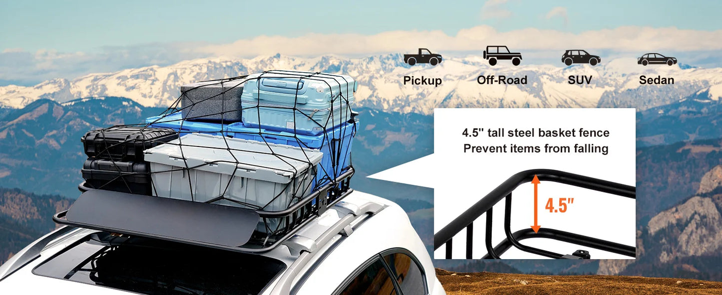 SucceBuy Rooftop Cargo Basket 46x36x4.5 Carrier 200Lbs