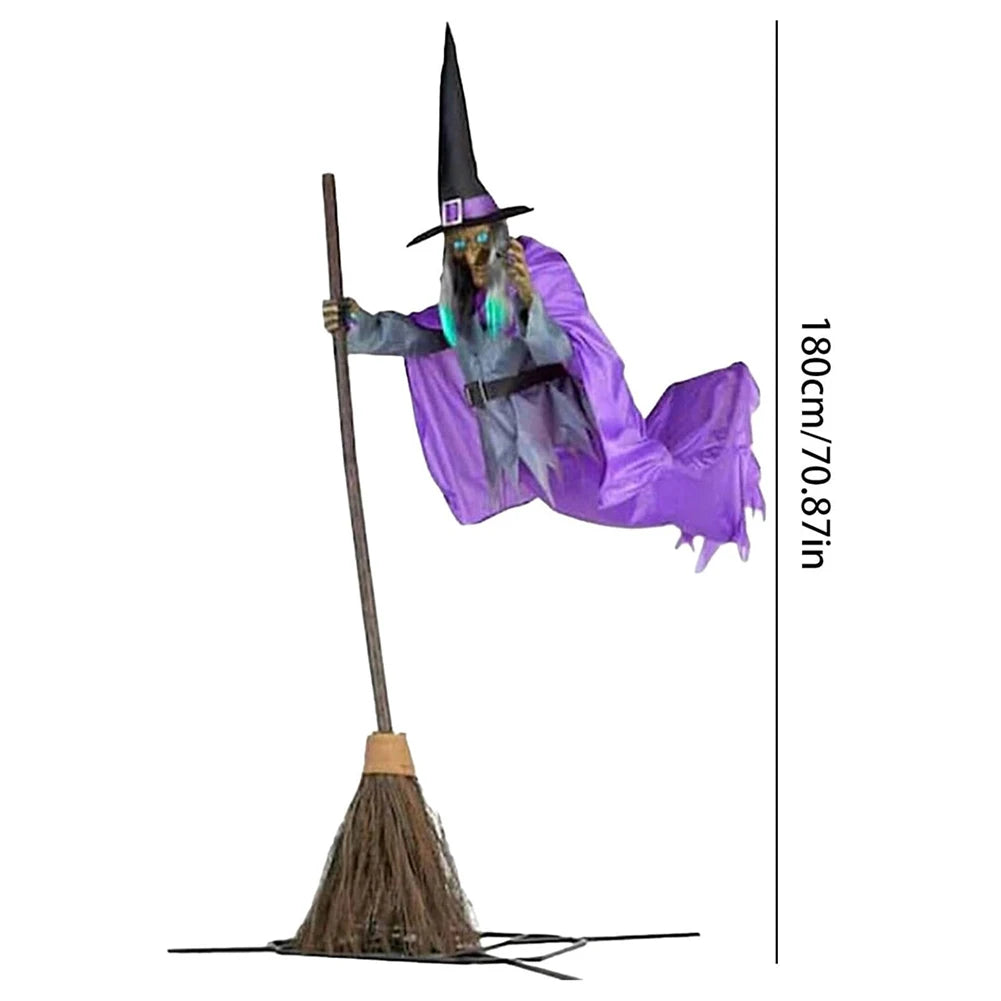 Halloween Flying Witch Broom Prop With Lights And Sounds