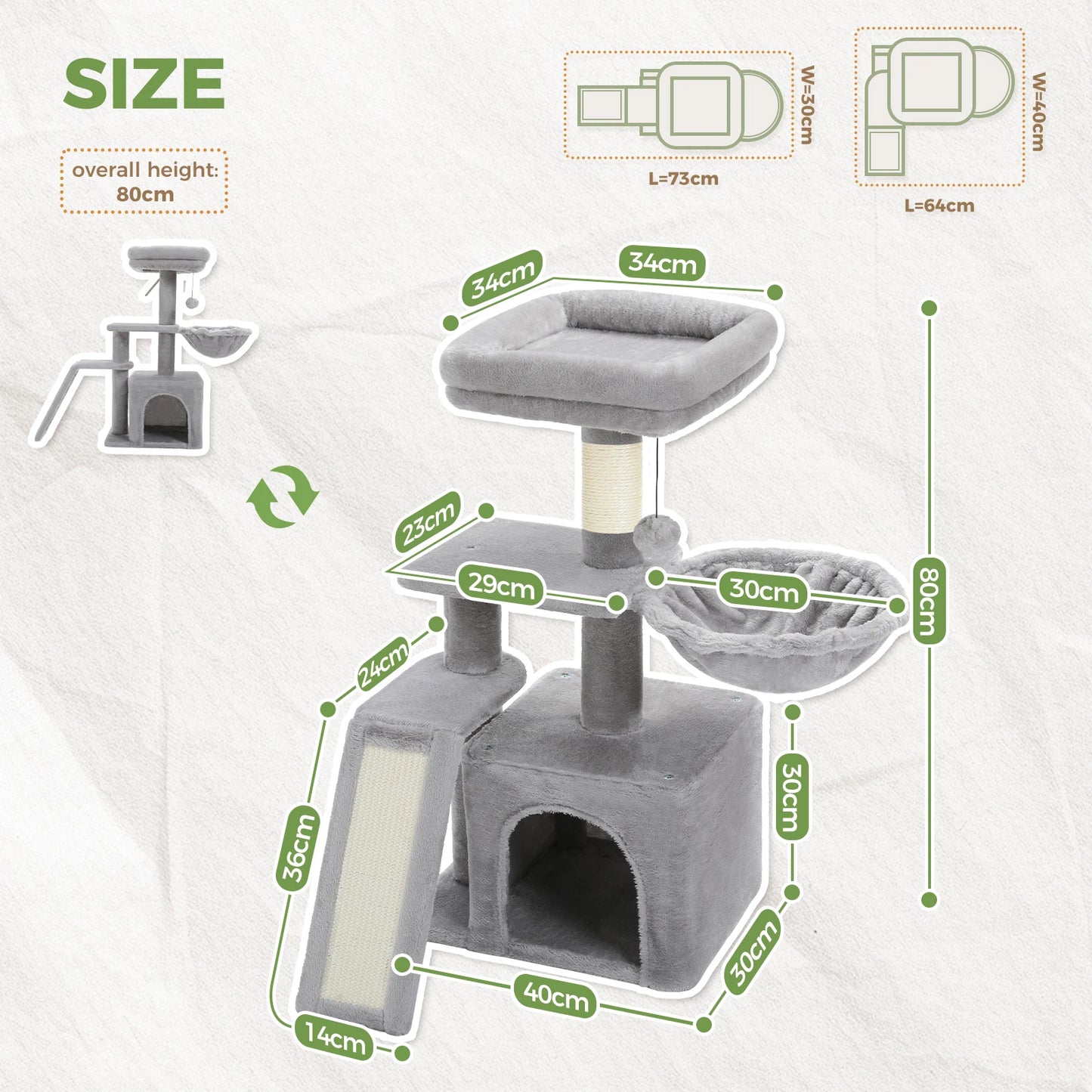PAWZ Road Cat Tree Indoor 3 Tier Activity Tower With Scratching Posts Grey