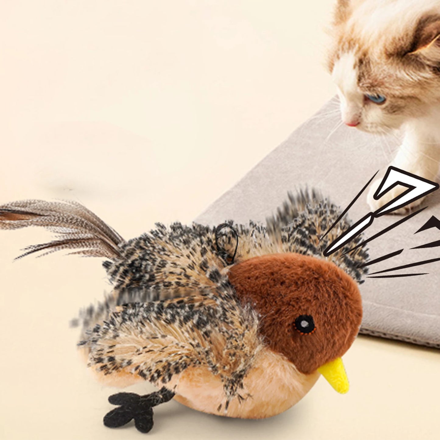 Remote Control Chirping Bird Plush Toy for Kitten and Cat