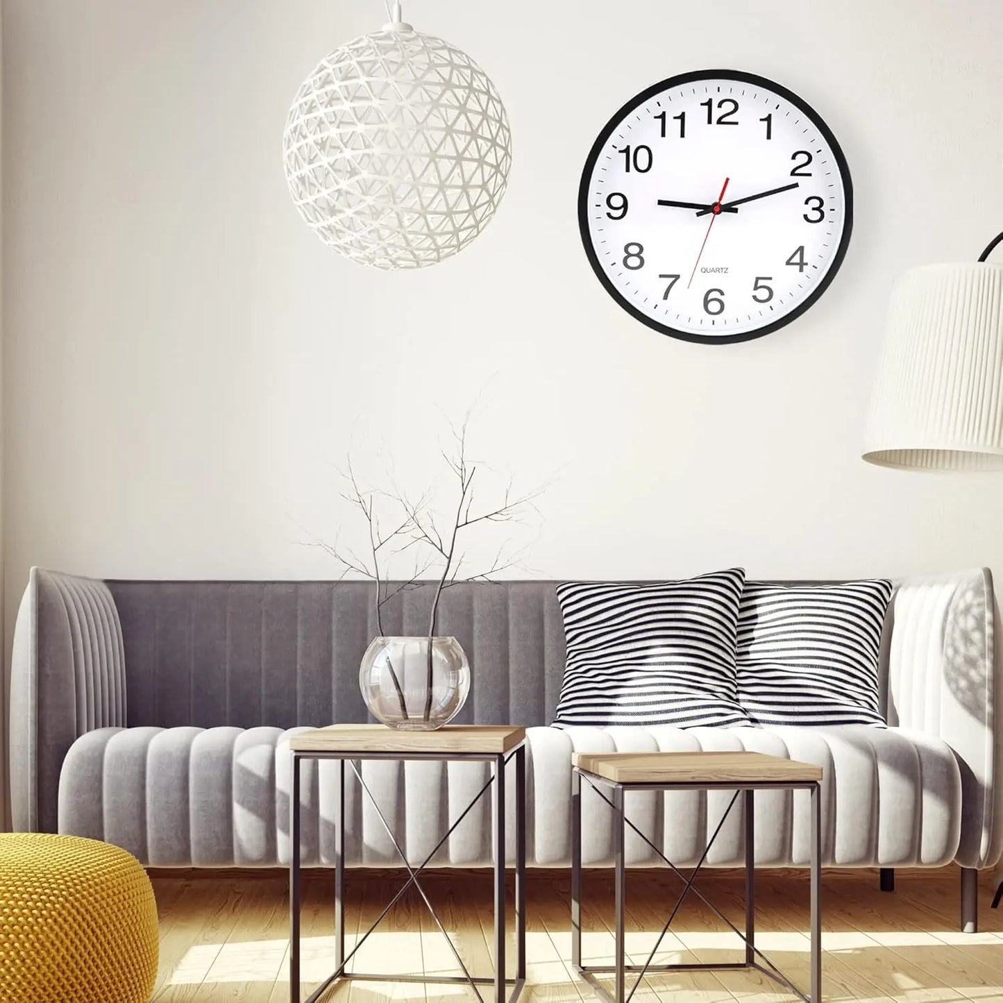 12 Inch Silent Wall Clock Battery Operated Non Ticking Black White Living Room