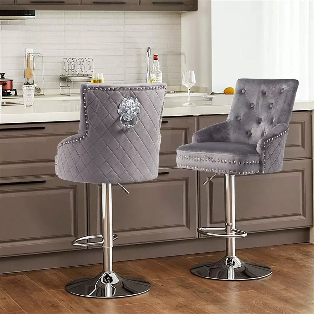 LUVODI Luxury Velvet Bar Stool With 360 Swivel Gas Lift