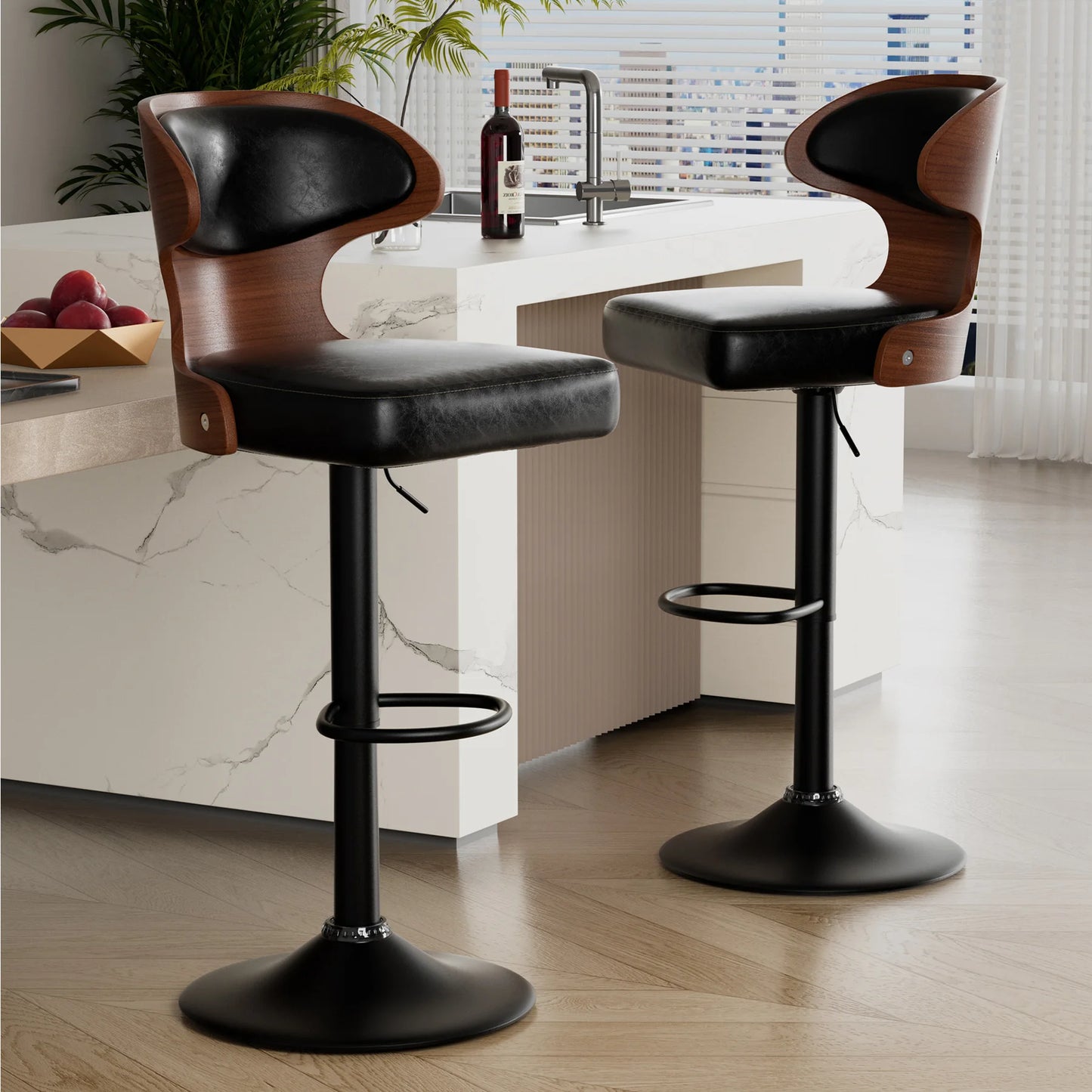 Bar Stool Set 2Pcs With Backrest Soft Cushion Dining Chair