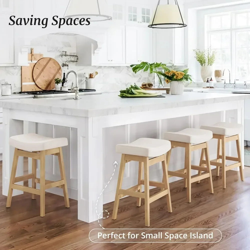 Counter Height Saddle Seat Bar Stools With Sturdy Wood Legs