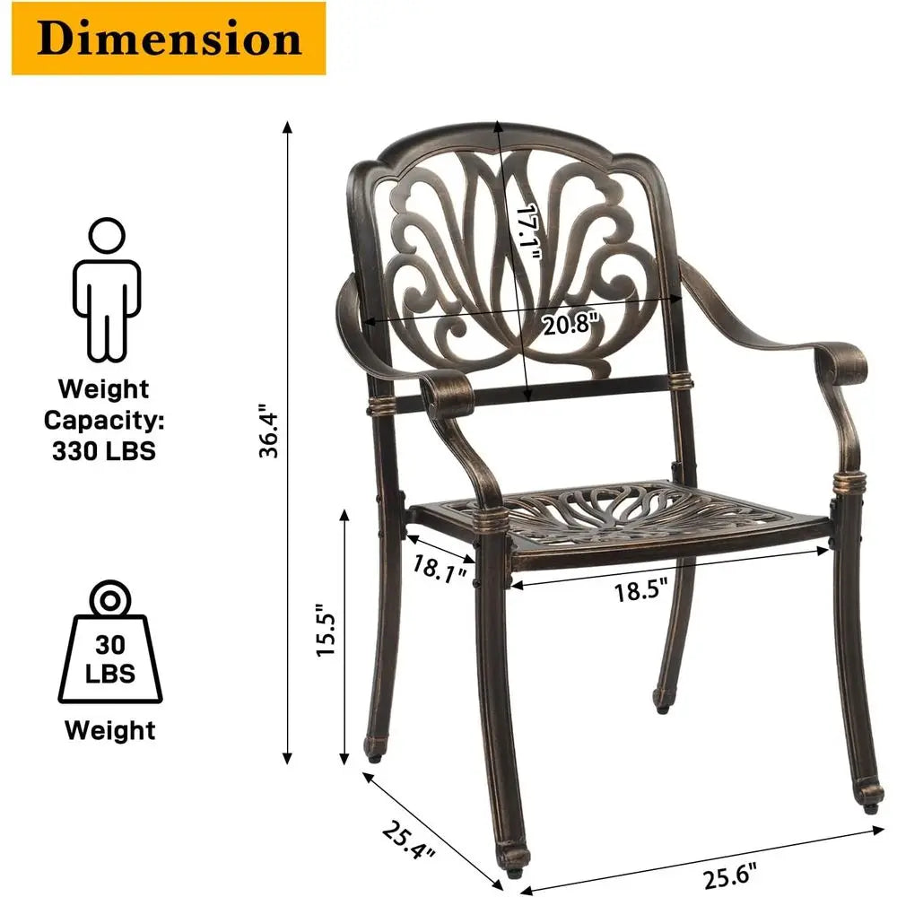 Bronze Aluminum Outdoor Patio Dining Set With 4 Chairs And Umbrella Table
