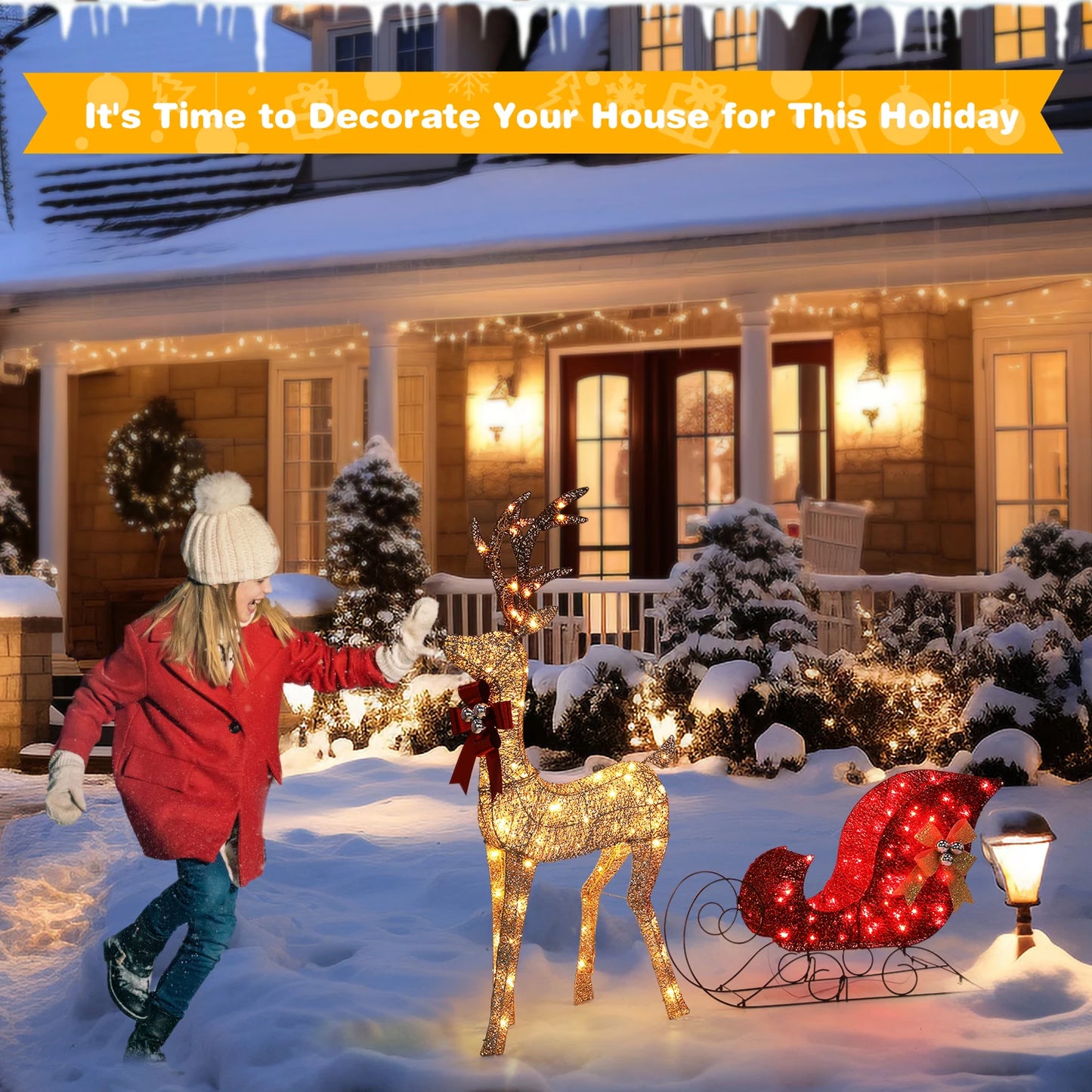Indoor Outdoor Christmas Deer Family Set With LED Lights