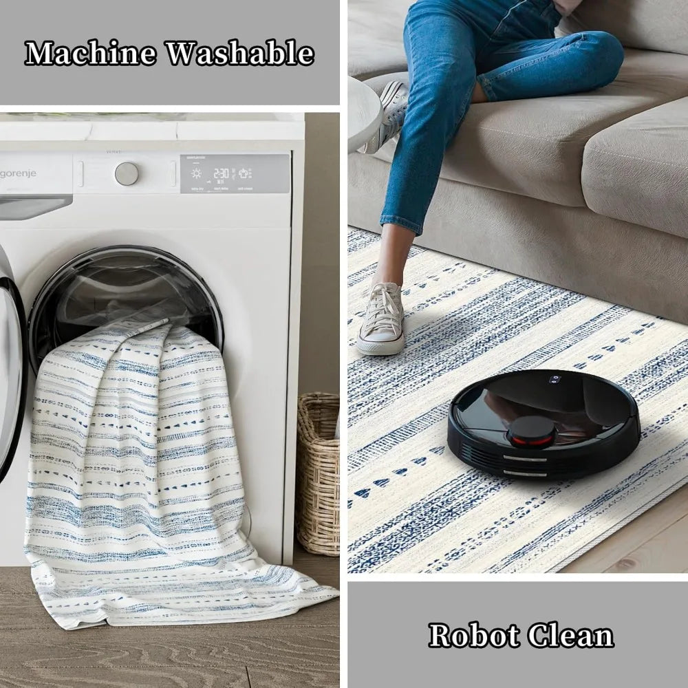 10x14 Large Area Rug Soft Ultra Thin Machine Washable Farmhouse Rugs for Living Room Non Slip Neutral Modern Geometric Design