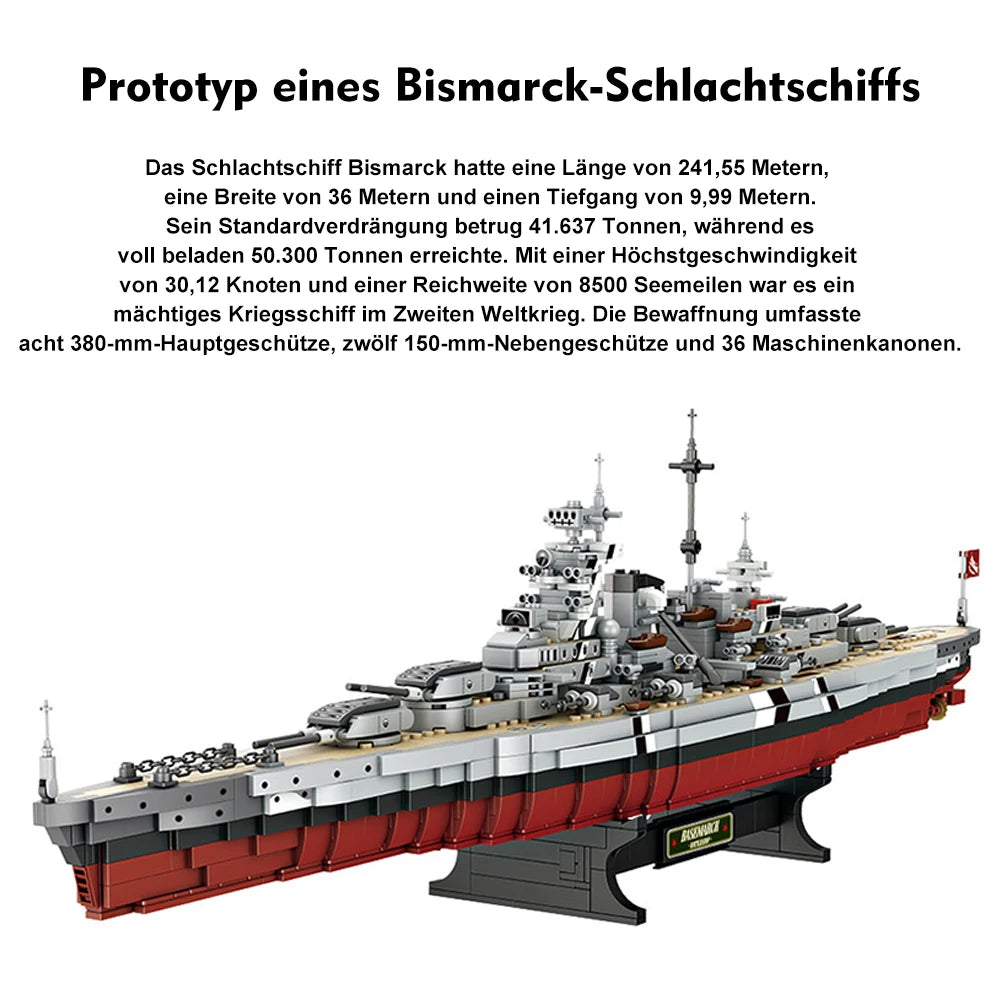 Military MOC Forange FC4201 Bismarck Class Battleship Model 2081PCS Building Blocks Brick Puzzle Toy for Kids Gift
