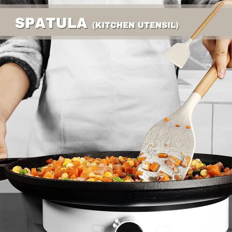 12 Piece Silicone Kitchenware Cooking Utensils Set Non Stick Cookware Spatula Shovel Egg Beaters Baking Set with Storage Bucket
