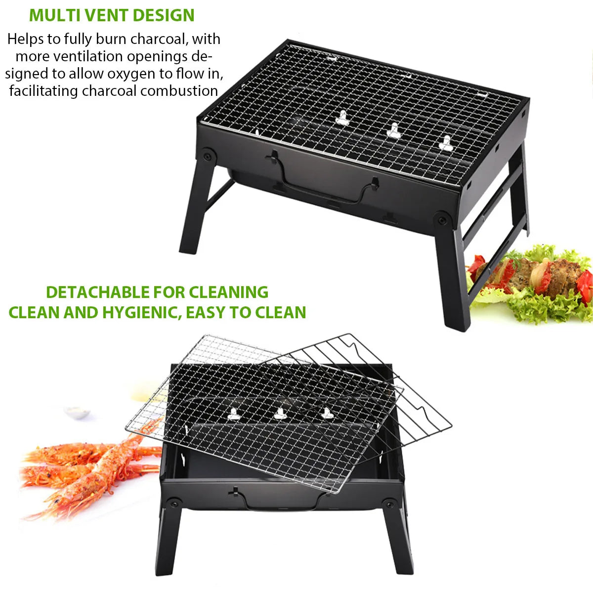 Portable BBQ Charcoal Grill Stainless Steel Mini Tool Kit for Outdoor Cooking Camping Picnic Beach
