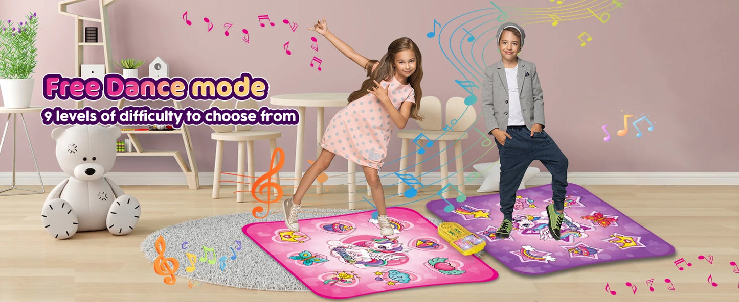 Vatos Unicorn Dance Mat Set of Two Toys for Girls Nine Level Dancing Game Indoor Outdoor Music Play Mat Birthday Gifts for Kids Ages Three and Up