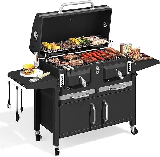 36 Inch Extra Large Charcoal Grill with 620 Square Inch Oversized BBQ Area Thermometer and Individual Lifting Charcoal Trays