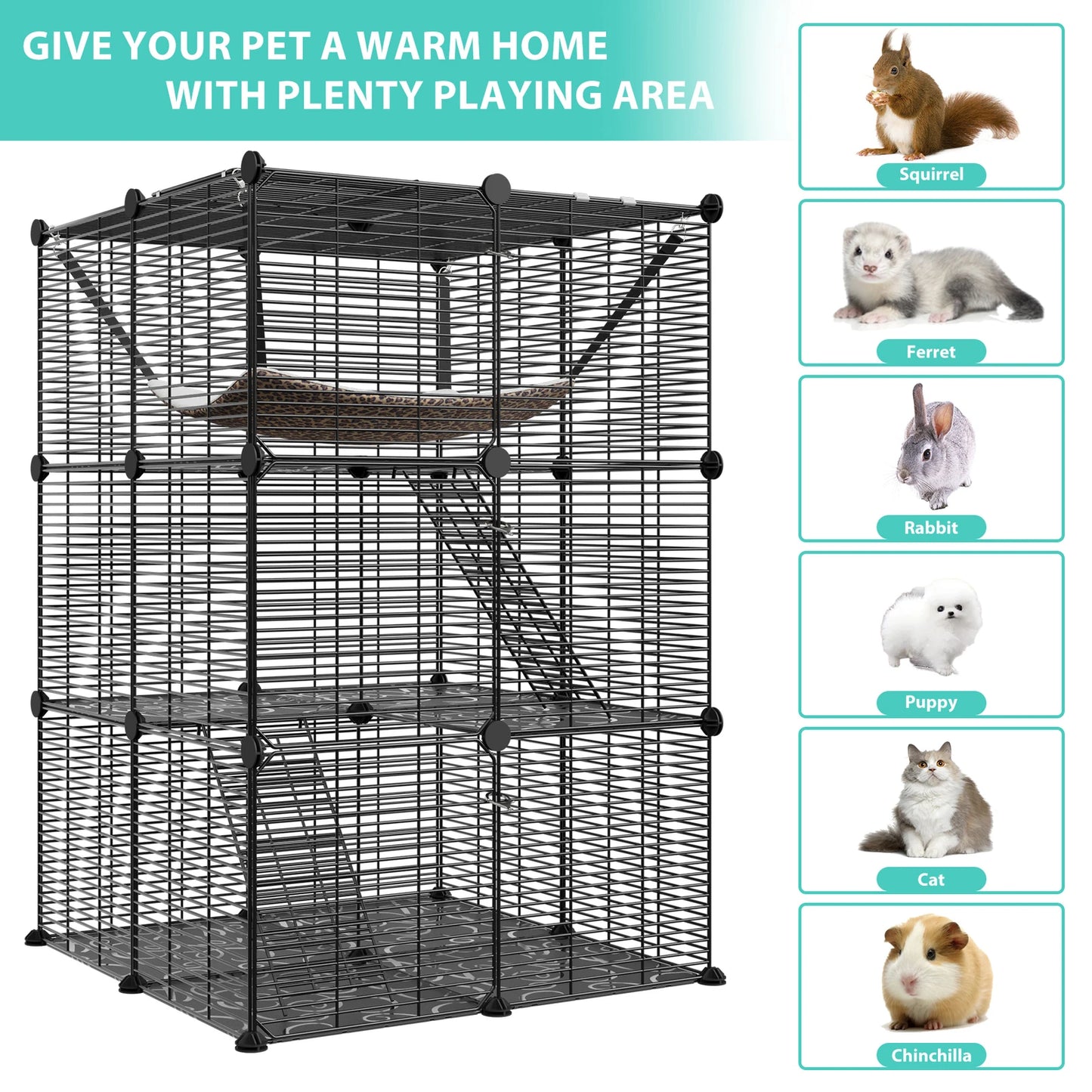 3 Tier Metal Wire Cat Cage With Hammock For 1 To 2 Cats