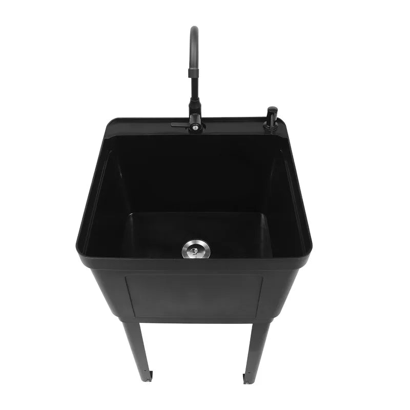 Freestanding Laundry Sink With Faucet Soap Dispenser Black