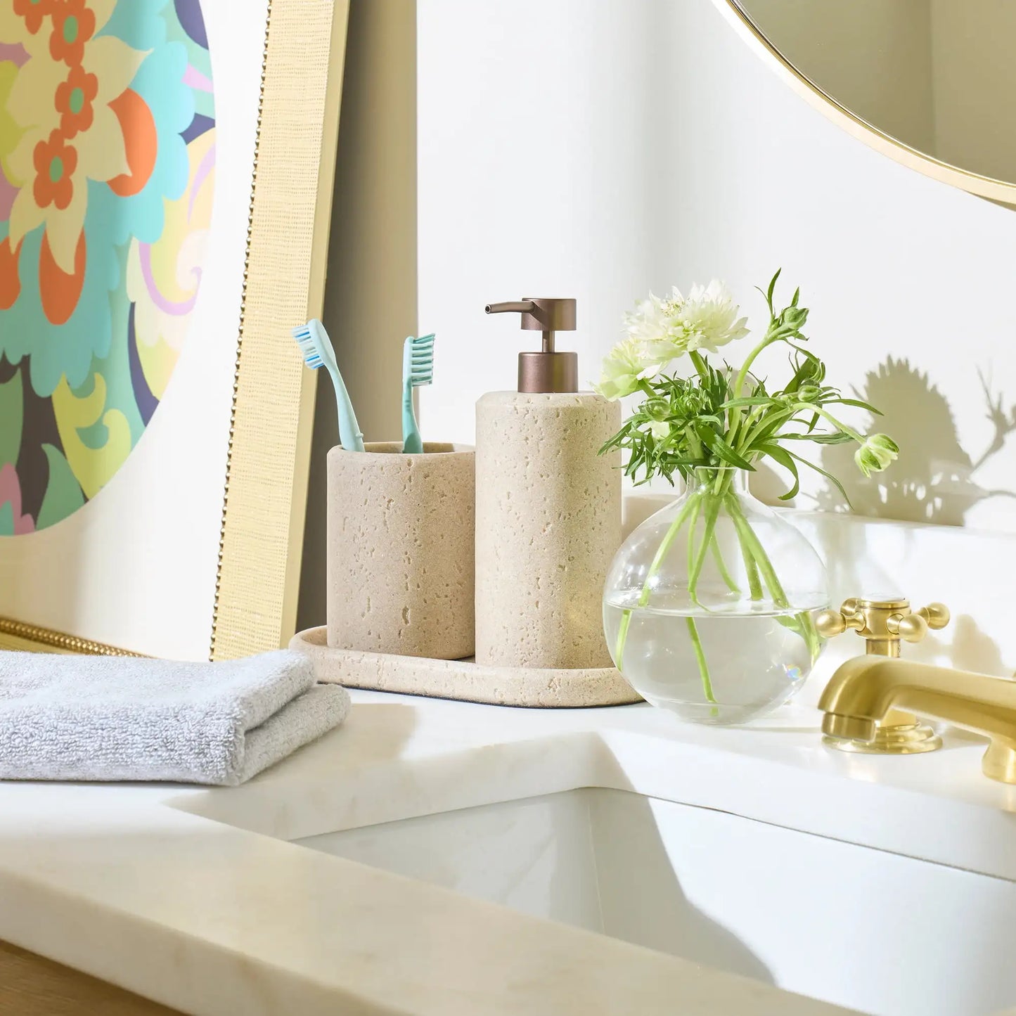 Faux Stone Toothbrush Holder Ceramic Cup Toothpaste Organizer