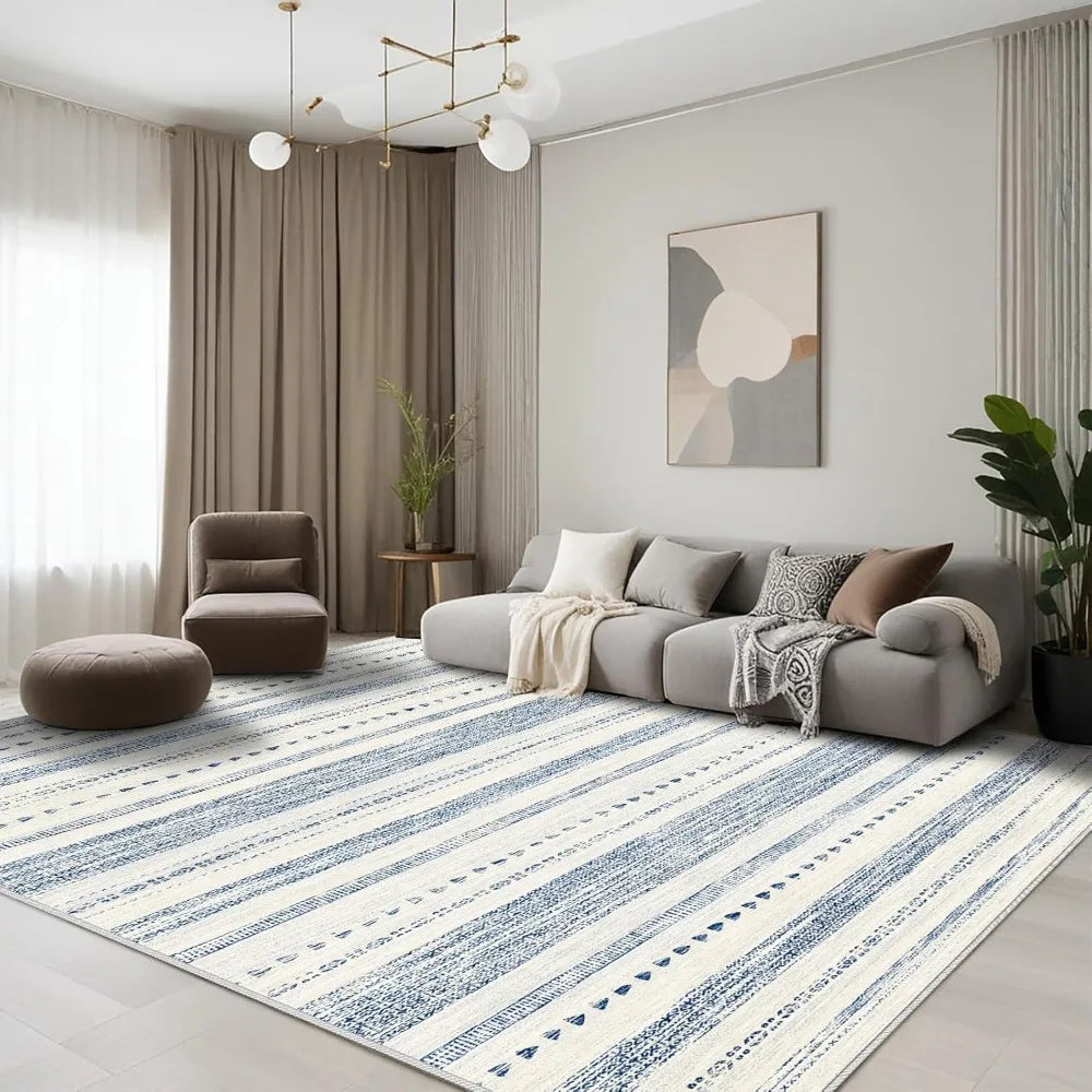 10x14 Large Area Rug Soft Ultra Thin Machine Washable Farmhouse Rugs for Living Room Non Slip Neutral Modern Geometric Design