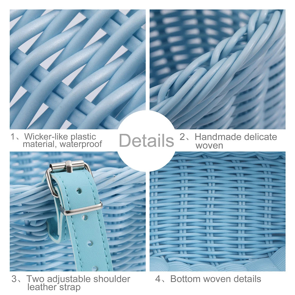 Rattan Bike Basket Front Handlebar Waterproof Handwoven