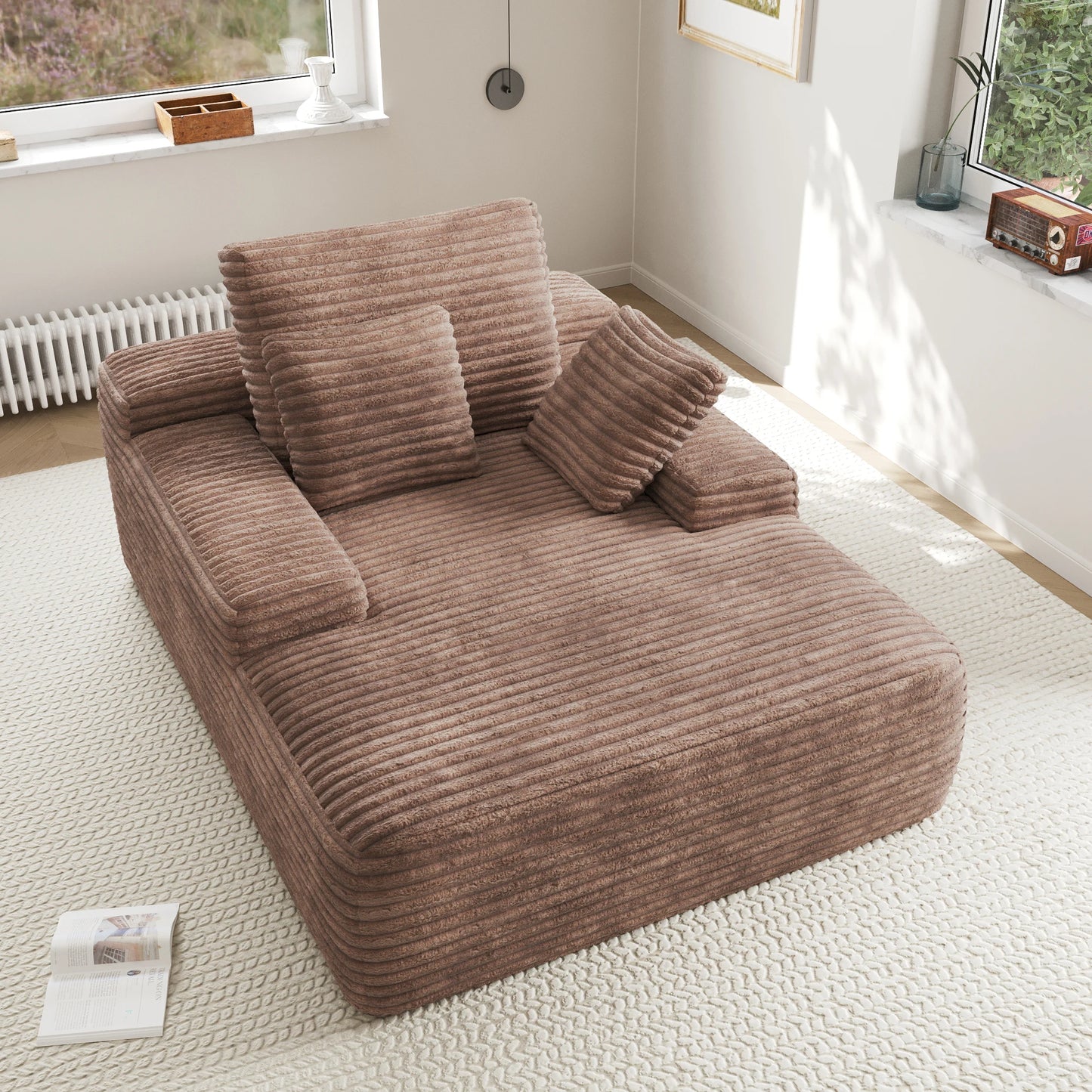Sdoren 49 Inch Chaise Lounge Chair Corduroy Upholstered Deep Seat Sofa Bed