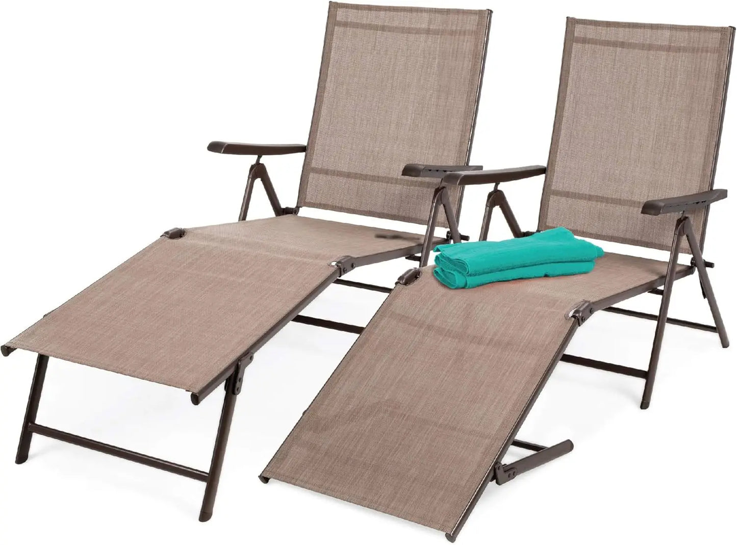 Set of 2 Adjustable Outdoor Patio Chaise Lounge Chairs Folding Reclining Pool Loungers for Poolside Deck and Backyard