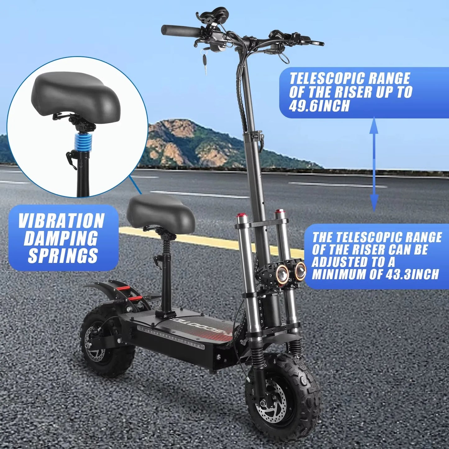 6000W High Power Off Road Foldable Scooter 60V 38Ah