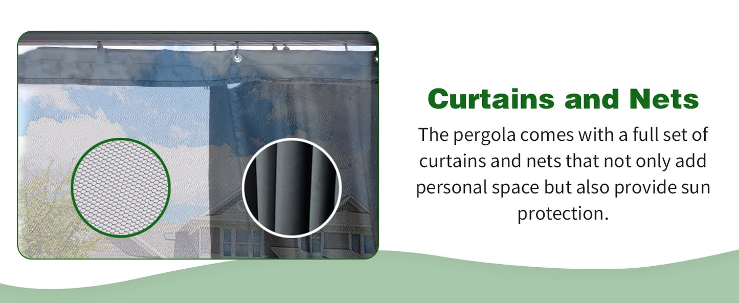 10x12 Aluminum Louvered Pergola With Adjustable Louvered Roof and Waterproof Curtains Outdoor Small Pergola