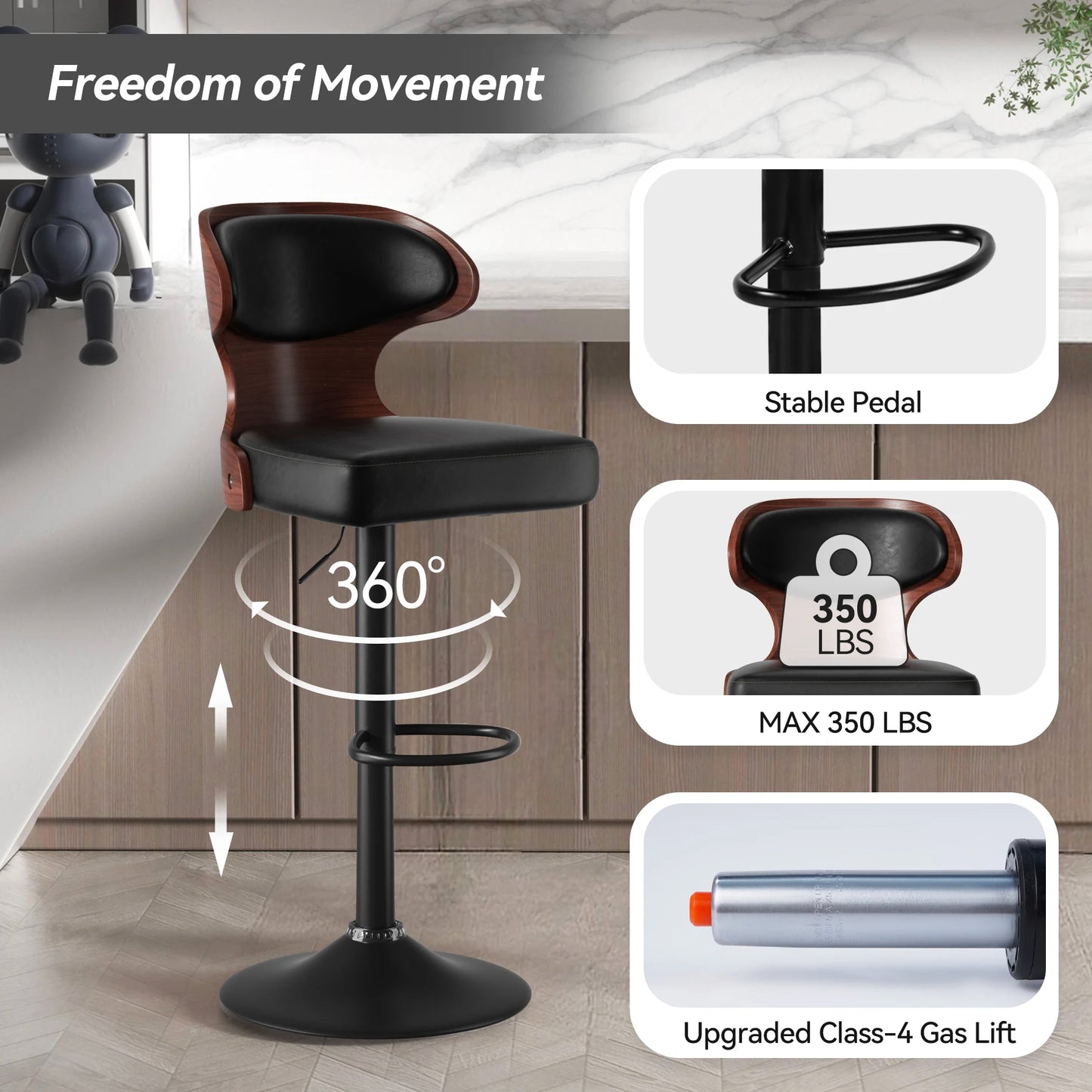 Bar Stool Set 2Pcs Swivel Backrest PU Leather Cushioned
