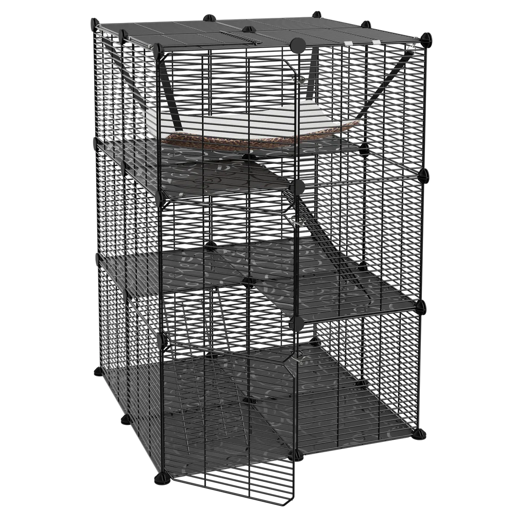 3 Tier Metal Wire Cat Cage With Hammock For 1 To 2 Cats