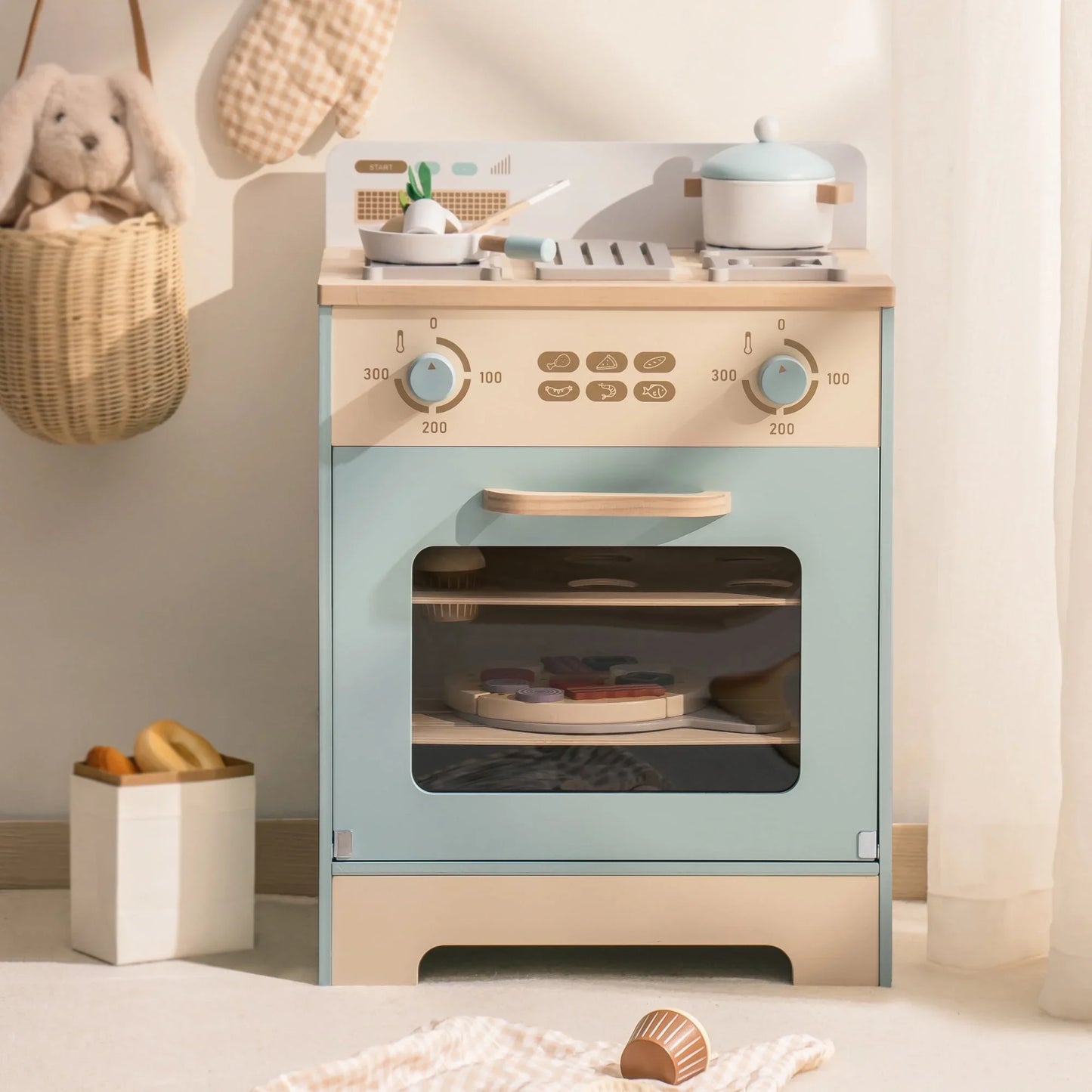 Robotime Robud Wooden Kitchen Washer Playset For Kids Blue