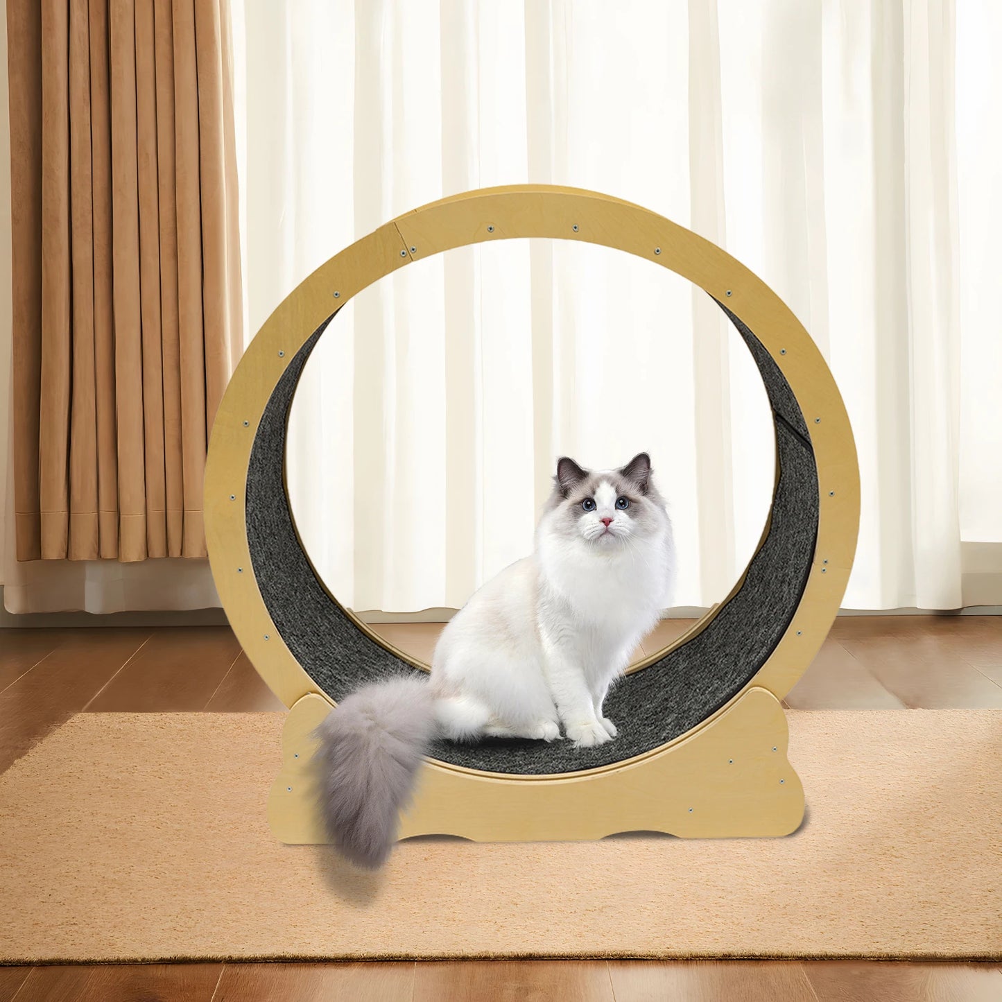 Solid Wood Cat Roller Track Toy With Sisal Mat 35 Inch