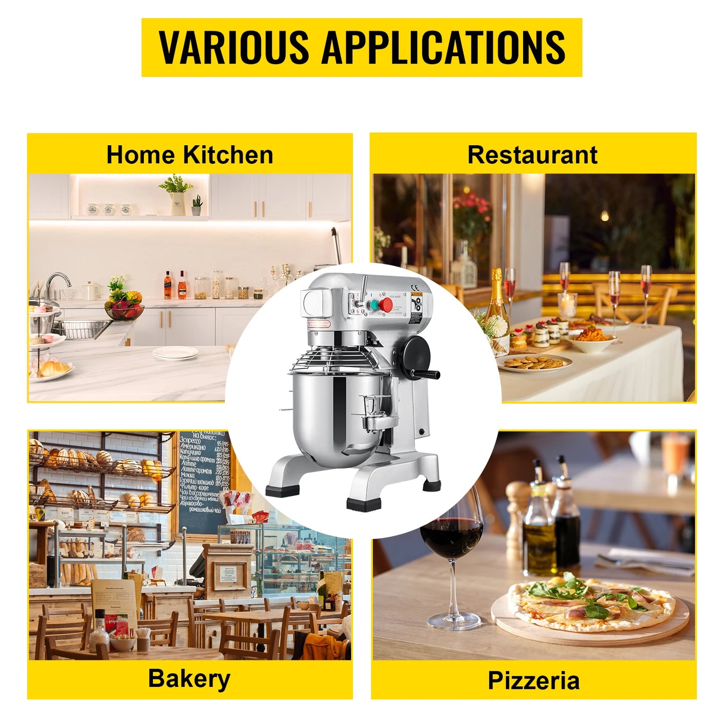 SucceBuy 10 to 30 Liter Electric Dough Machine Stainless Steel Commercial Cream Egg Whisk Mixer Processor Kitchen Food Stand Blender