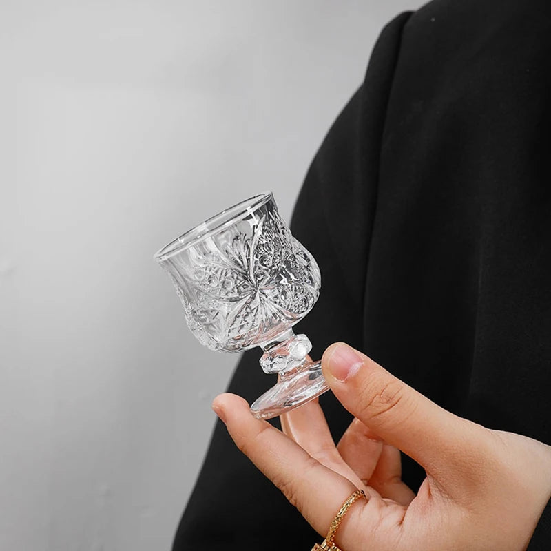 Six Pcs Set 45ml Retro Engraved Mini Glass Cups Sake Soju