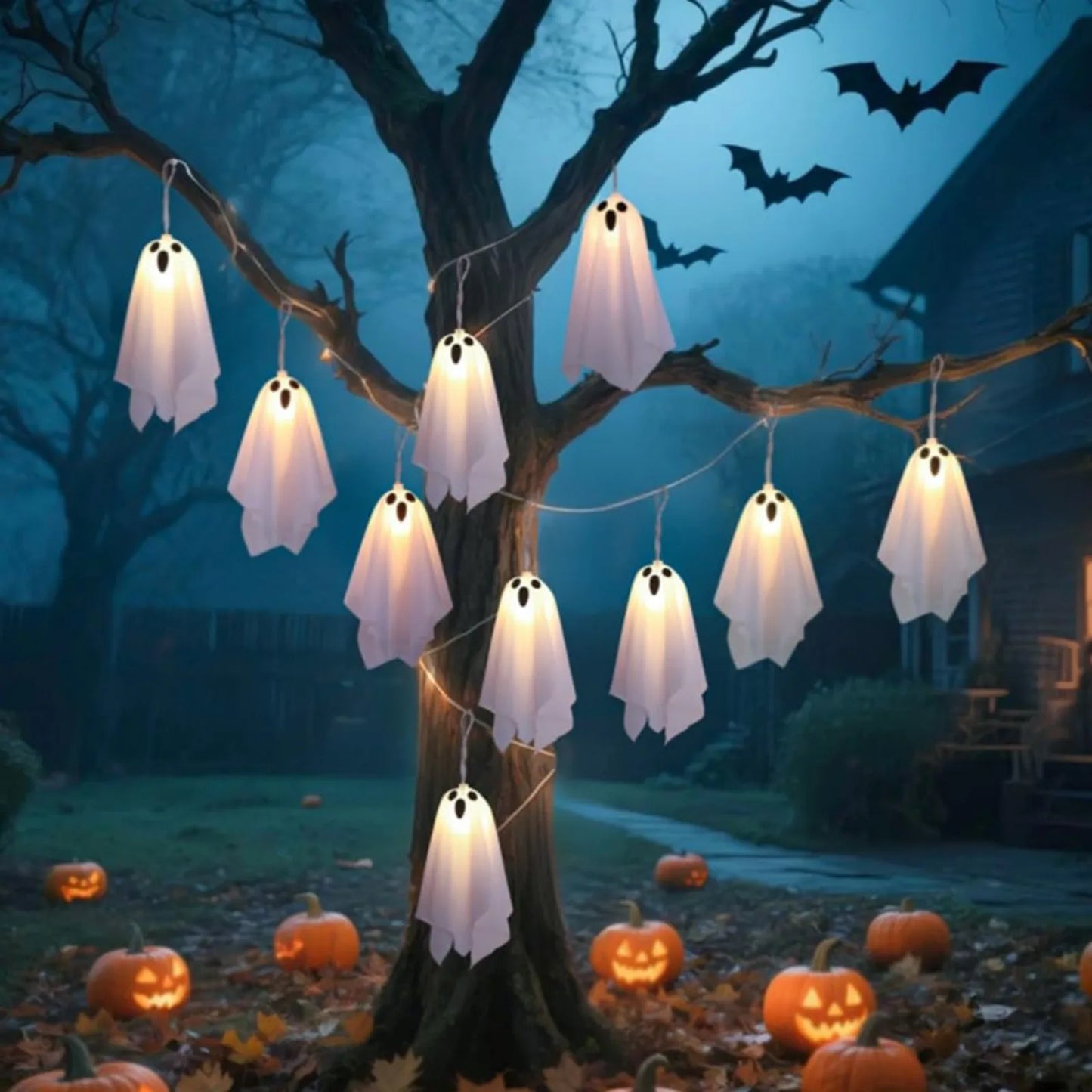 Halloween Decorations Hanging Ghosts 10pcs Spooky Ghosts String Lights for Front Yard Patio Garden Party Porch Decor