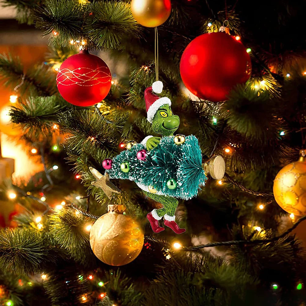 18 Pcs 2D Green Monster Xmas Tree Ornaments Party Decor