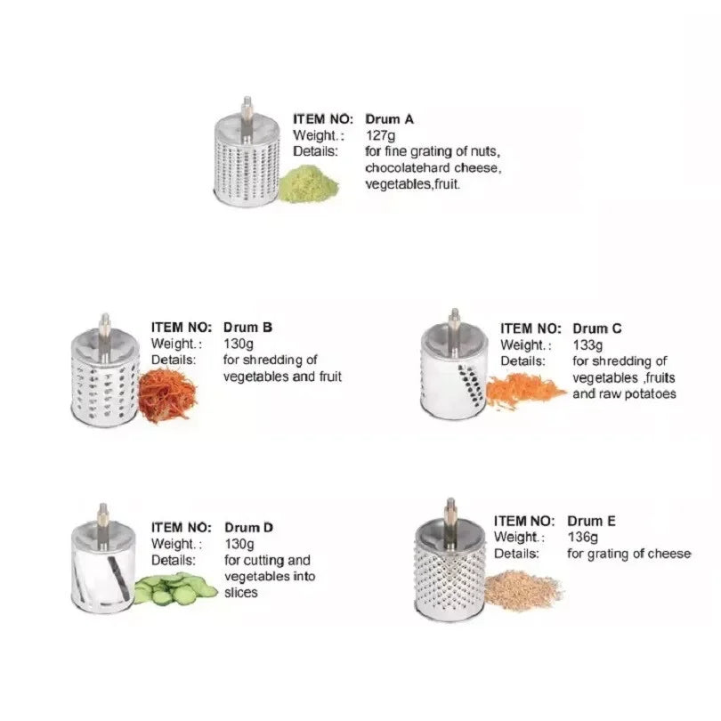 Stainless Steel Rotary Cheese Grater With Five Blades