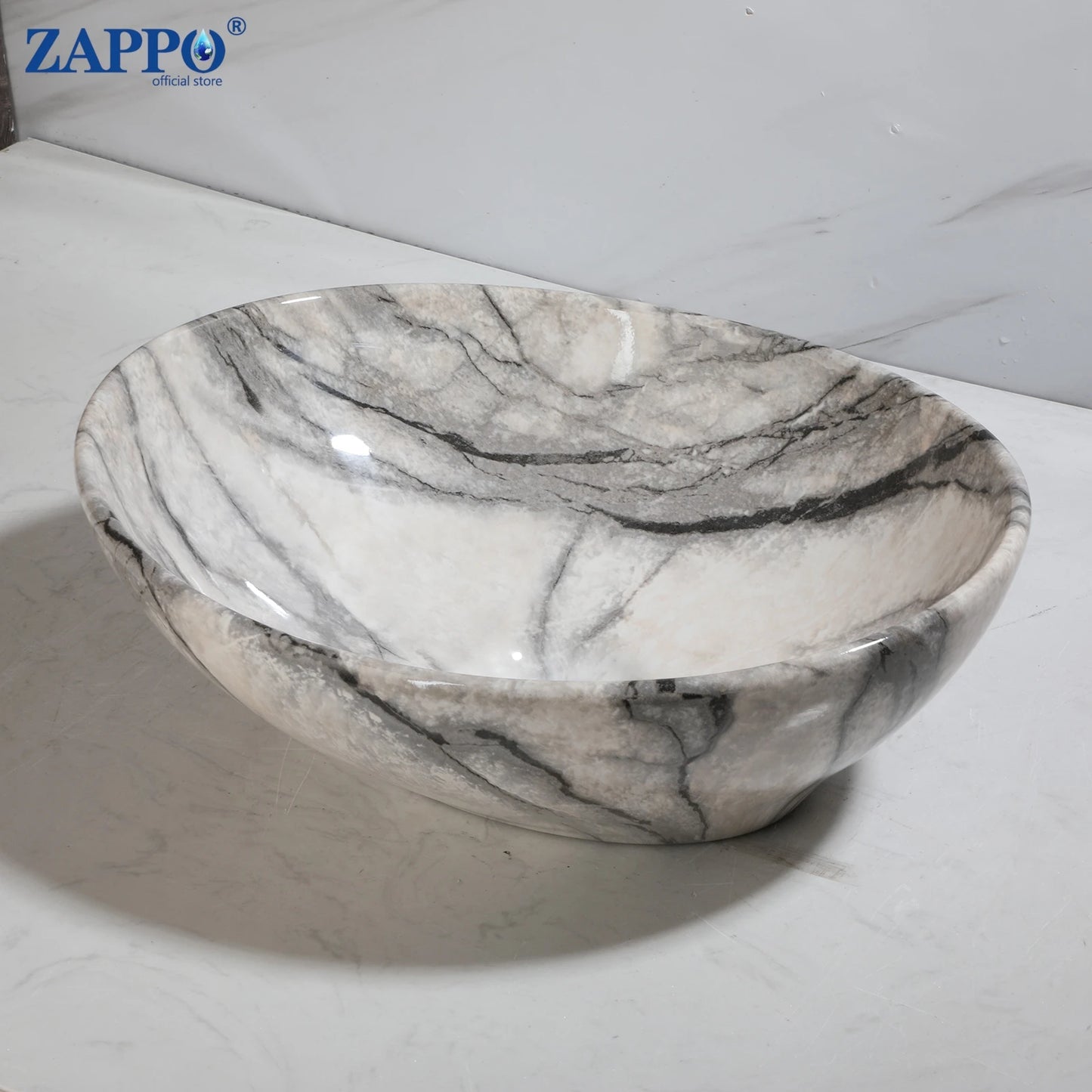 ZAPPO Marbling Rectangle Vessel Sink With Faucet Drain