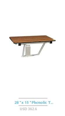 Teak Wood Wall Mounted Foldable Shower Seat 200Kg Capacity