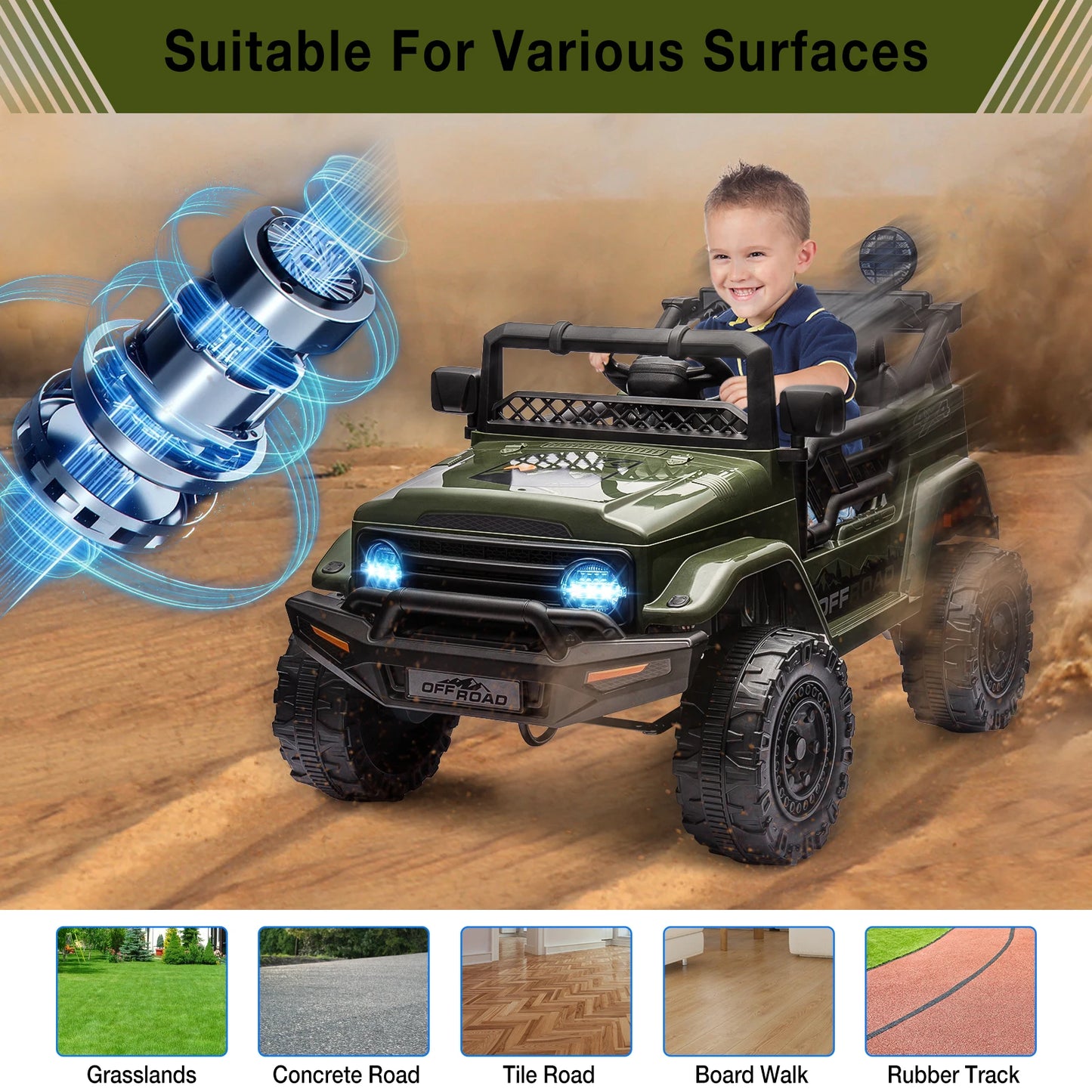 12V Kids Ride On Truck LED Lights Bluetooth Remote Gift