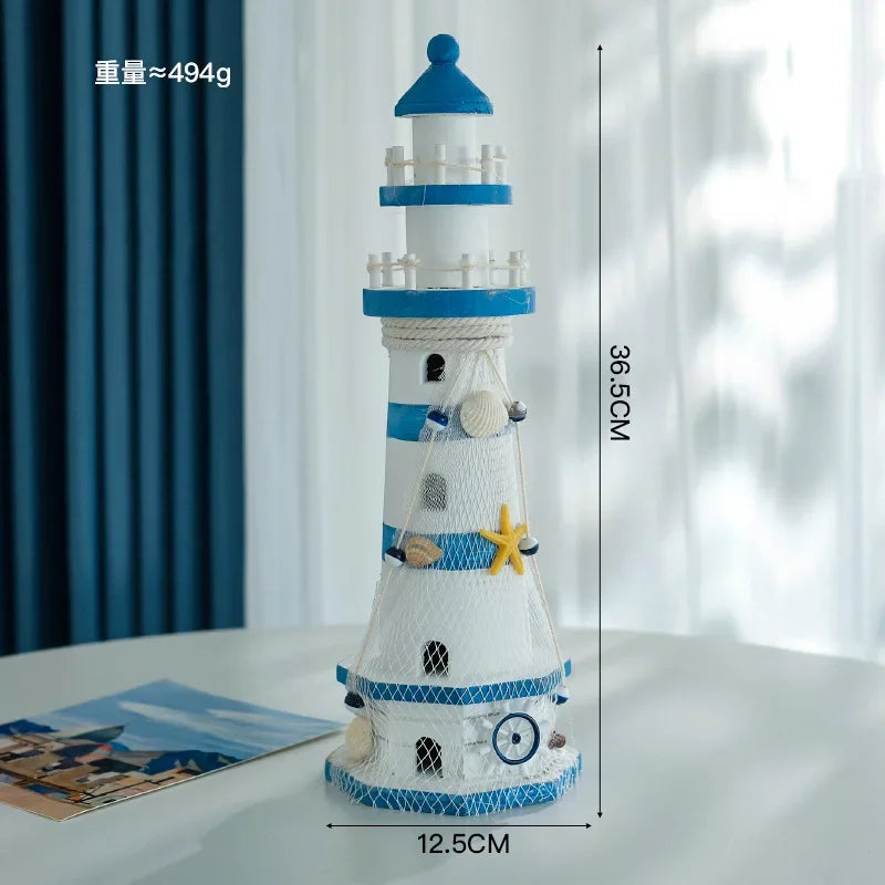 Wooden Double Layered Lighthouse Figurine Nautical Decor