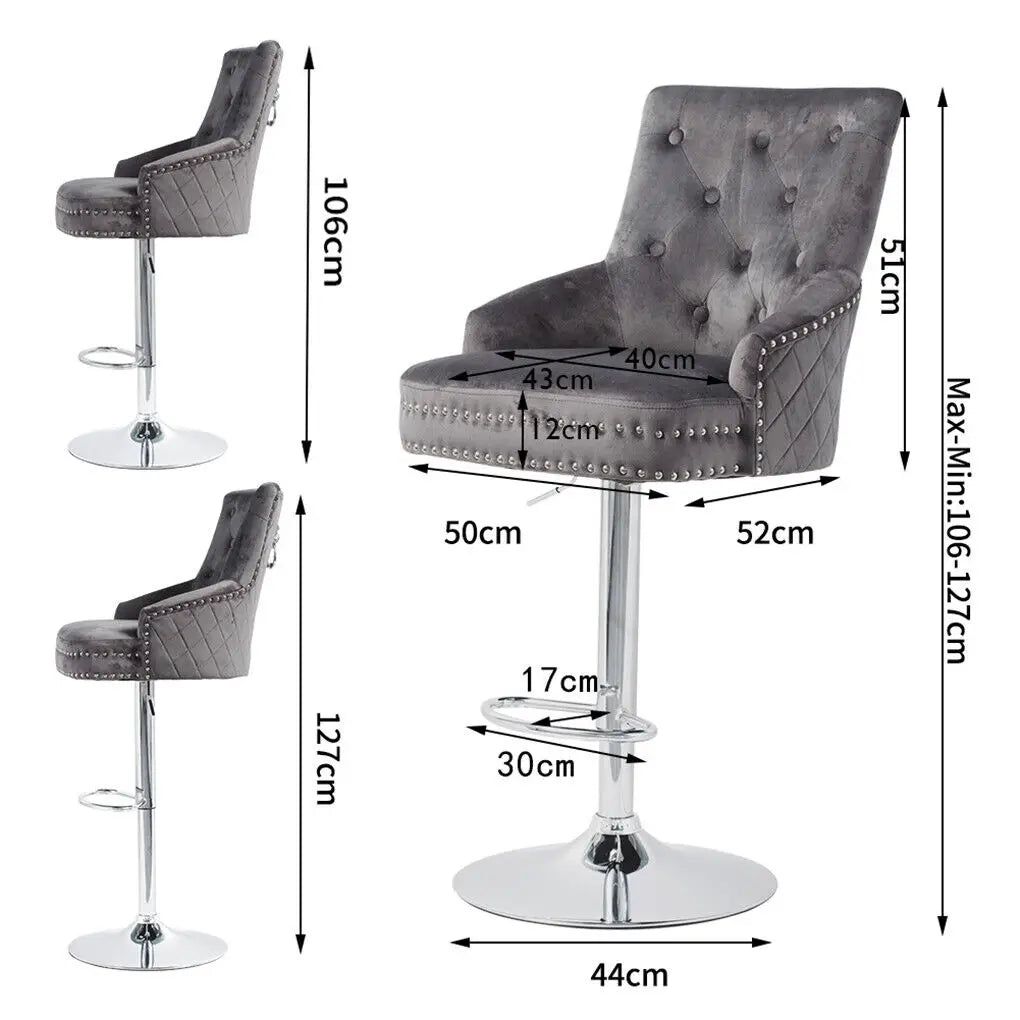 LUVODI Luxury Velvet Bar Stool With 360 Swivel Gas Lift