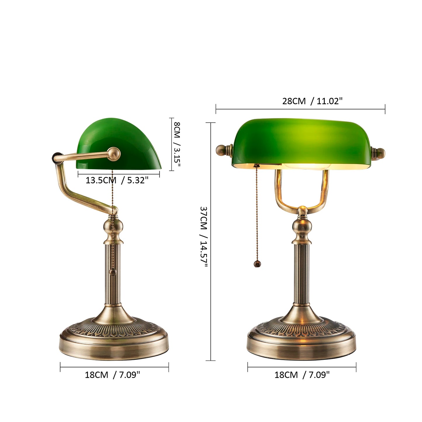 Classical Green and White Glass Bankers Desk Lamp with Zipper Switch for Living Room Bedroom and Bedside Sofa Table