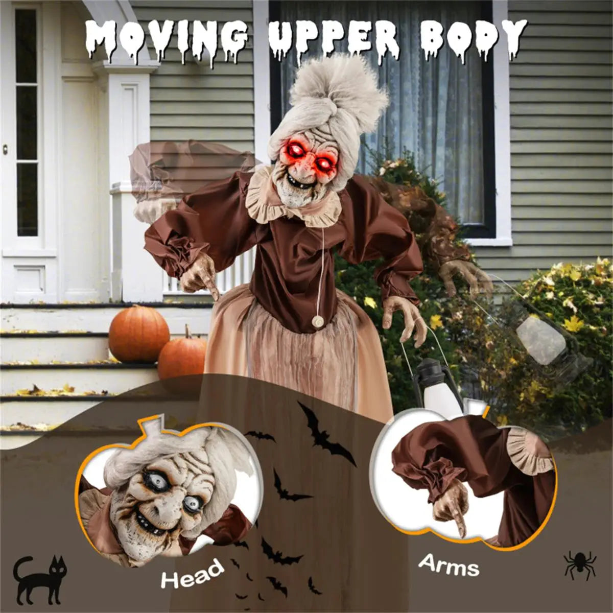 Talking Old Lady Halloween Decoration Animated Prop for Haunted House Decor
