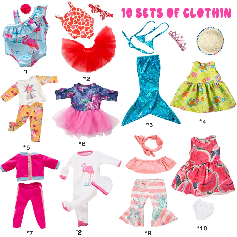 Doll Clothes Mermaid Tail Set Dress Shoes for 18 Inch Dolls