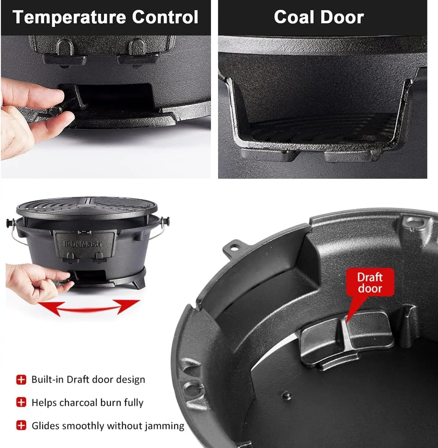 Hibachi Grill Outdoor Cast Iron Mini Portable Charcoal Grill for Camping Adjustable Height Black