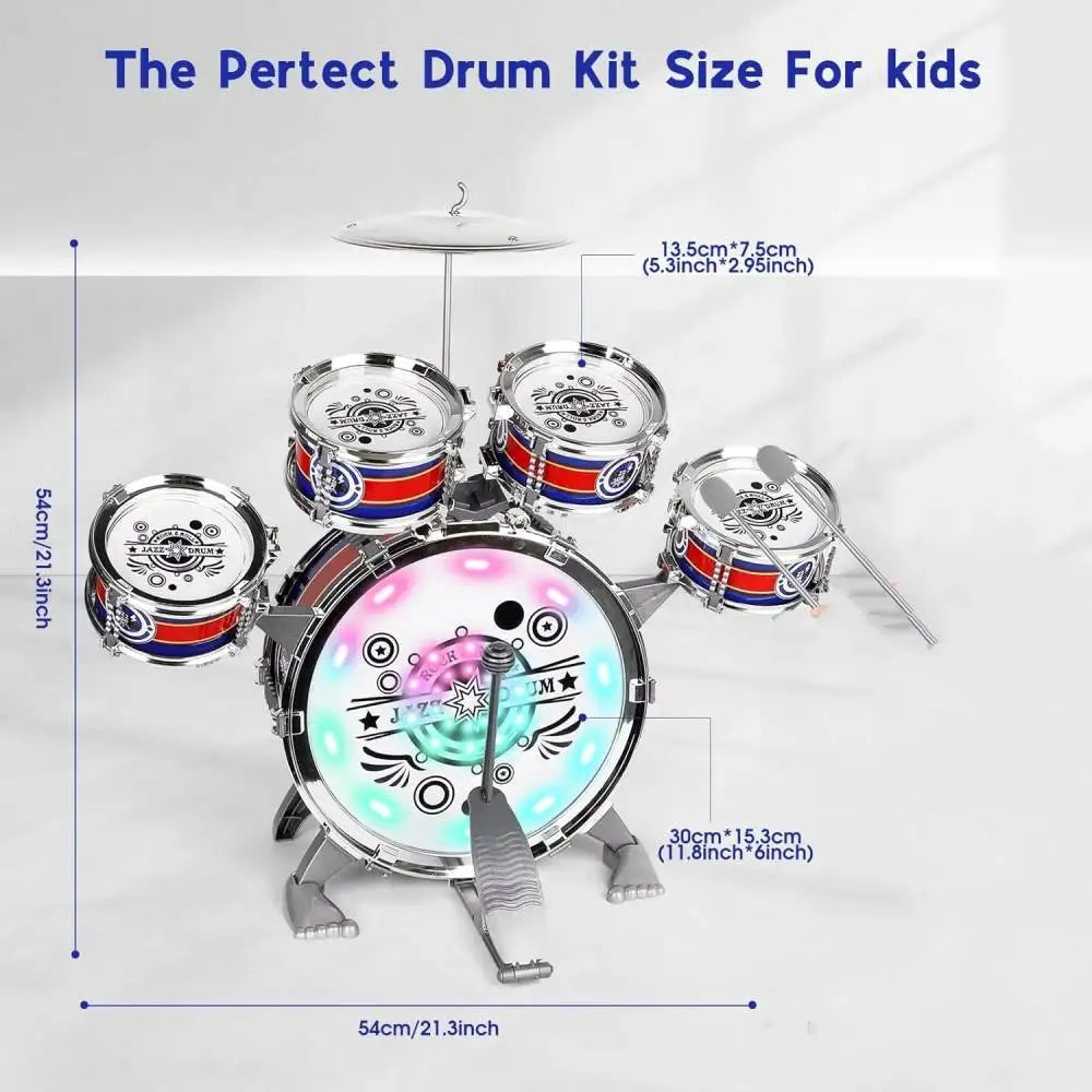 Mini Jazz Drum Set With Stool LED Light Gift For Beginners