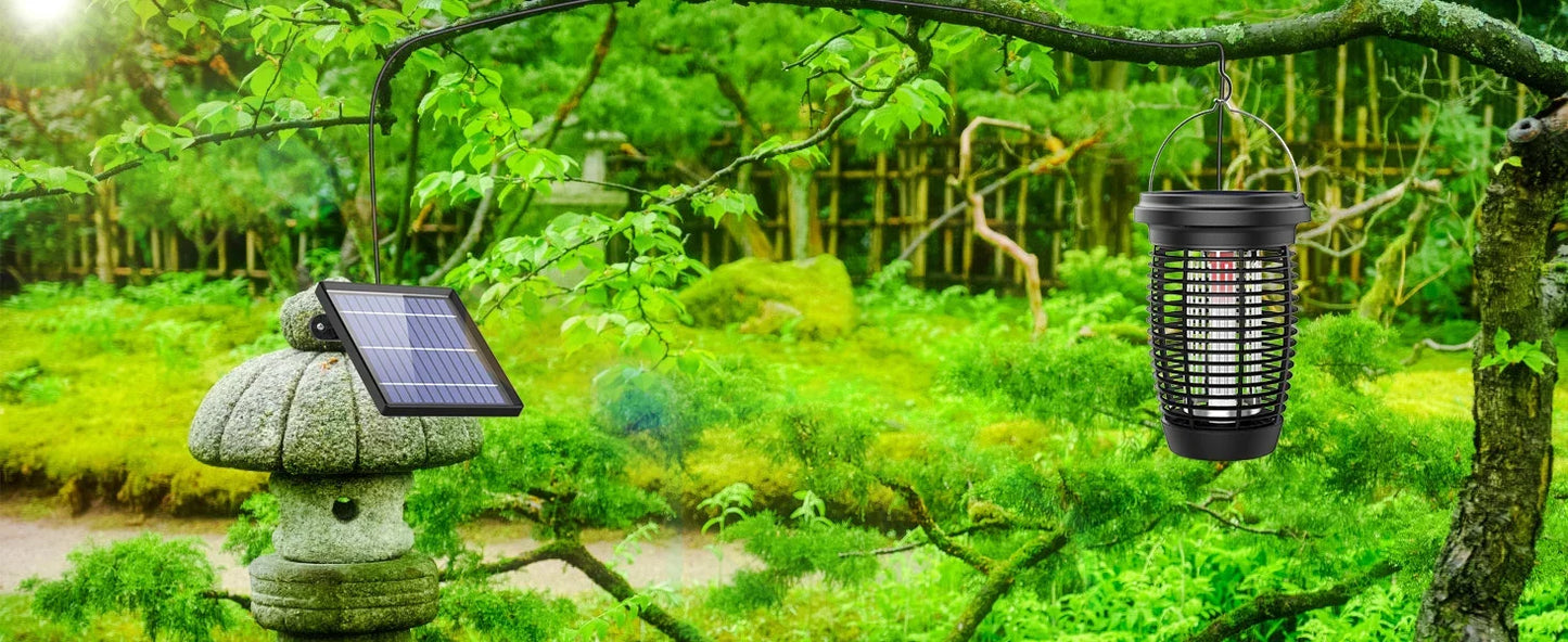 Solar Bug Zapper 2 In 1 Mosquito Killer Lamp Indoor Outdoor 4500V Solar Powered Rechargeable Fly Trap