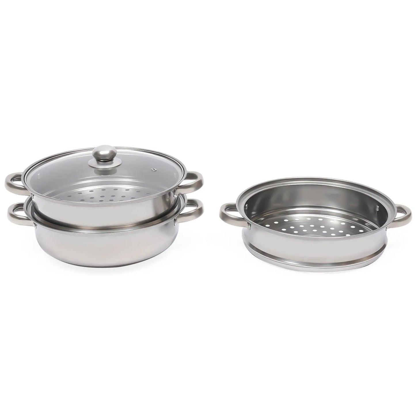 11 Inch 3 Tier Large Stainless Steel Steamer Pot Set with Glass Lid