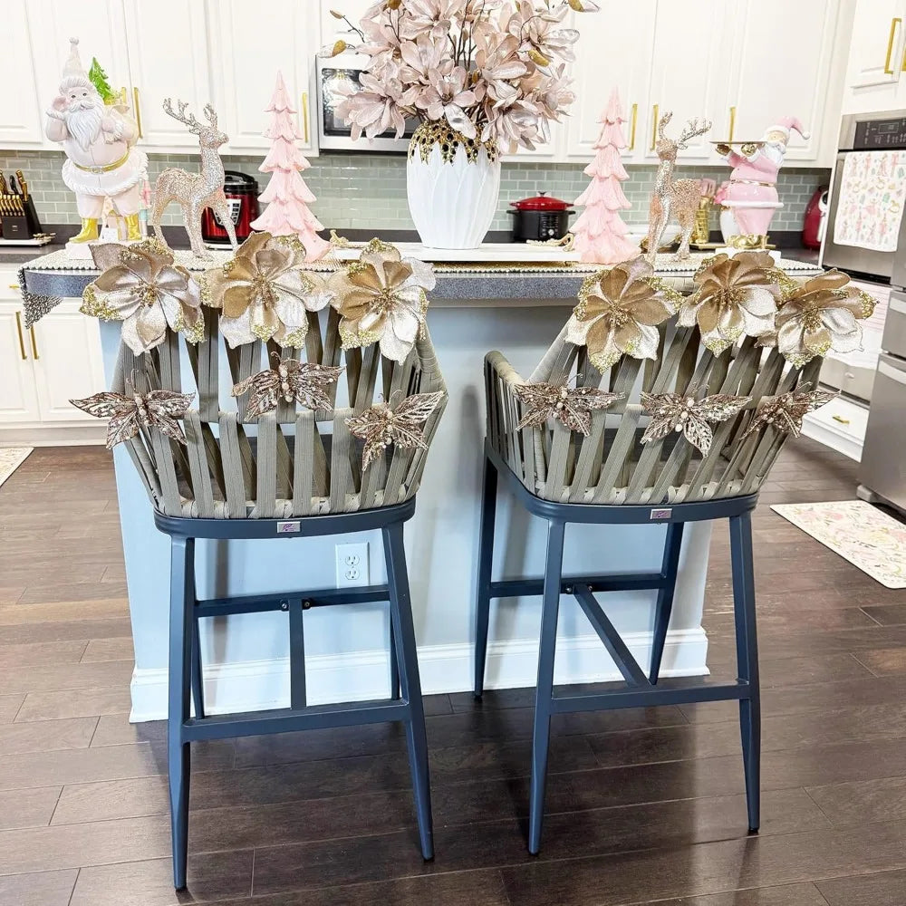 Outdoor Counter Height Bar Stool Set of 2 Backrest Dark