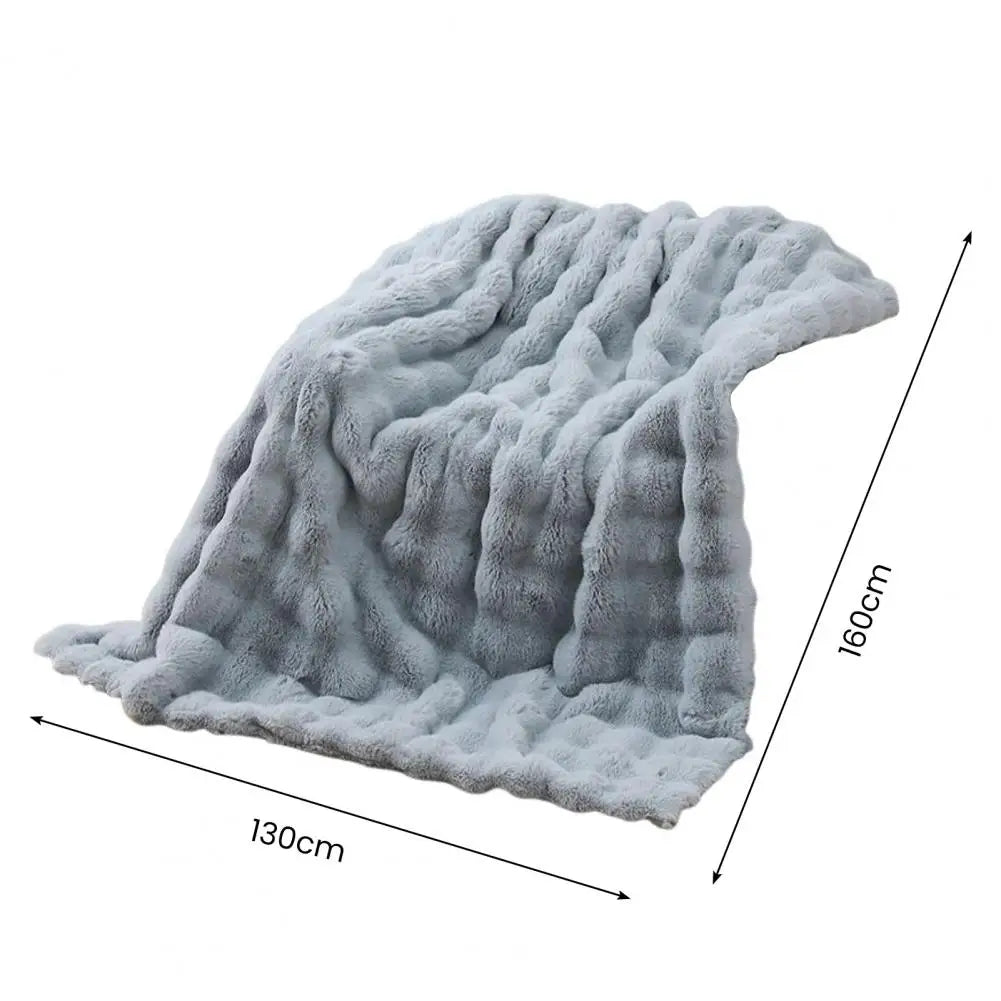 Winter Plush Blanket Thickened Fuzzy Bubble Design Faux Rabbit Fur Blanket for Bedroom Living Room Office Home Bed Sofa